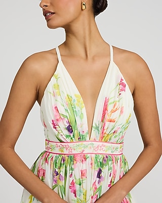 Floral V-Neck Strappy Low Back Maxi Dress - image 2