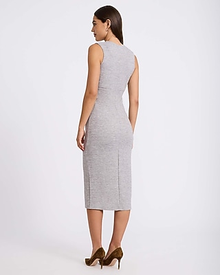 Heathered V-Neck Button Front Vest Stretch Midi Dress