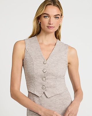 Heathered V-Neck Button Front Vest Stretch Midi Dress