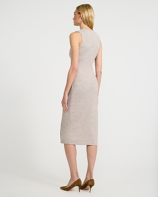 Heathered V-Neck Button Front Vest Stretch Midi Dress