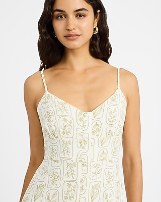 Floral Linen-Blend V-Neck Button Front Midi Dress