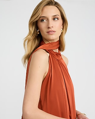 Satin Halter Scarf Neck Mini Dress