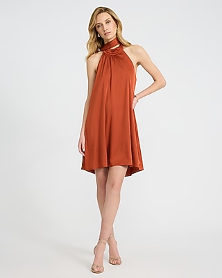 Satin Halter Scarf Neck Mini Dress
