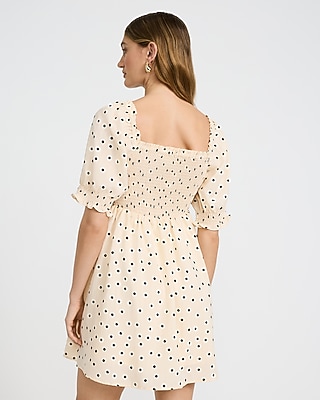 Polka Dot Puff Sleeve Smocked Mini Dress - image 2