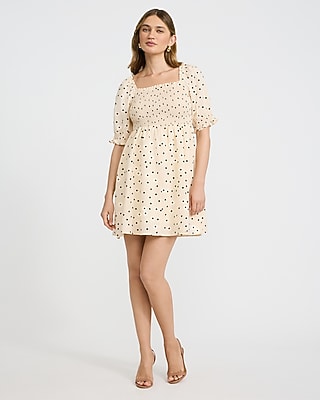 Polka Dot Puff Sleeve Smocked Mini Dress - image 3
