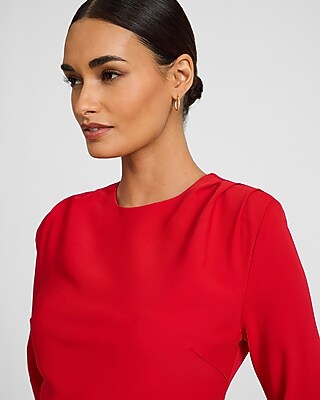 Crew Neck Long Sleeve Ruched Mini Sheath Dress - image 2