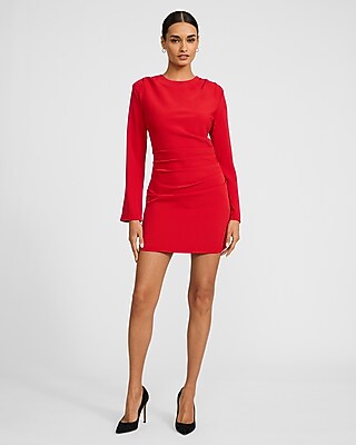 Crew Neck Long Sleeve Ruched Mini Sheath Dress - image 3