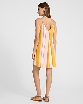 Striped Linen-Blend V-Neck Sleeveless Mini Shift Dress