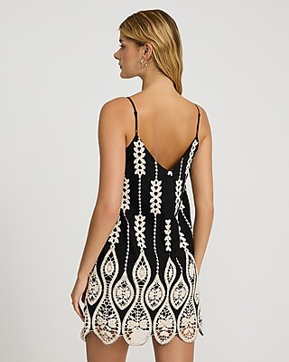 Embroidered V-Neck Sleeveless Mini Shift Dress