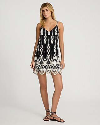 Embroidered V-Neck Sleeveless Mini Shift Dress