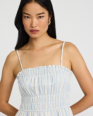 Striped Elastic Waist Sleeveless Midi Dress with Pockets