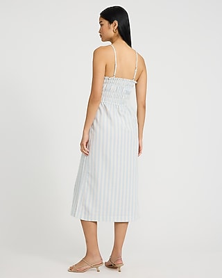 Striped Elastic Waist Sleeveless Midi Dress with Pockets