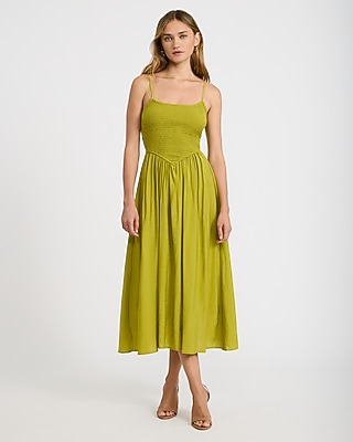 Square Neck Smocked Dipped Waist Maxi Dress