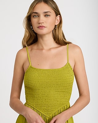 Square Neck Smocked Dipped Waist Maxi Dress