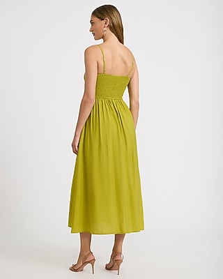 Square Neck Smocked Dipped Waist Maxi Dress