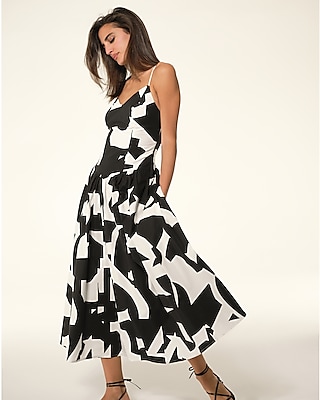 Printed V-Neck Sleeveless Drop Waist Midi Dress
