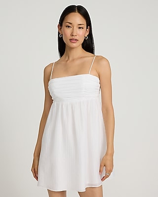 Textured Square Neck Sleeveless Mini Fit And Flare Dress