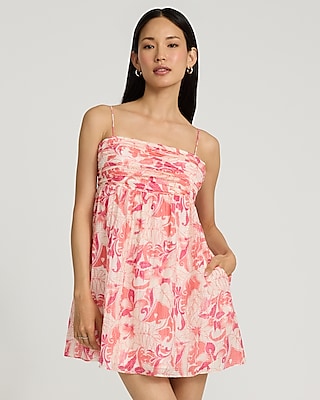 Floral Textured Square Neck Sleeveless Mini Fit And Flare