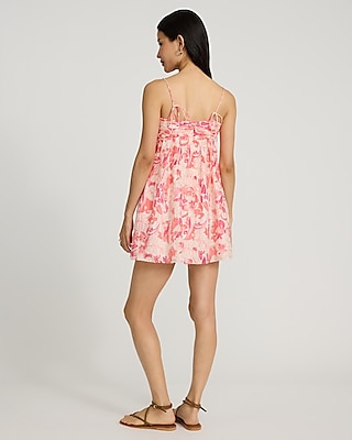 Floral Textured Square Neck Sleeveless Mini Fit and Flare Dress