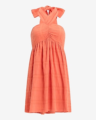 Crinkle Striped Tie Halter Mini Dress