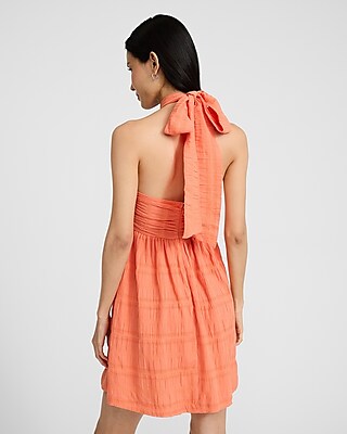 Crinkle Striped Tie Halter Mini Dress
