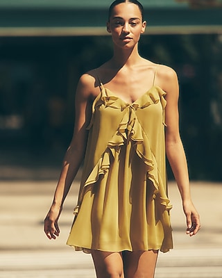 Scoop Neck Sleeveless Ruffle Flowy Mini Dress