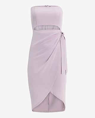 Strapless Cutout Tie Wrap Midi Sheath Dress