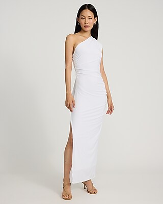 One Shoulder Ruched Midi Sheath Dress
