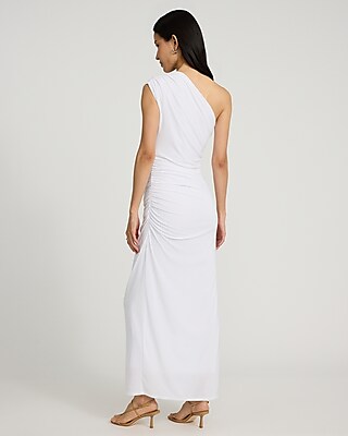 One Shoulder Ruched Midi Sheath Dress