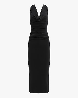 Cowl Neck Ruched Midi Dress