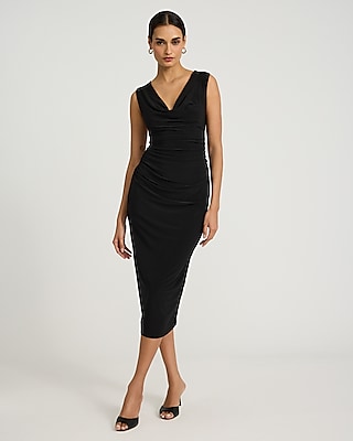 Cowl Neck Ruched Midi Dress