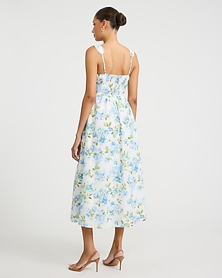 Cotton Floral Eyelet Square Neck Midi Fit and Flare Dress