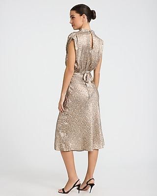 satin snakeskin dress Snakeskin Satin Cowl Neck Cap Sleeve Midi Sheath Dress