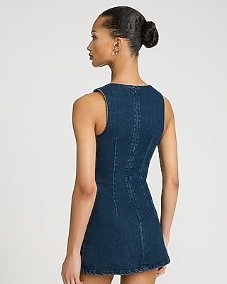 Denim Crew Neck Sleeveless Mini Dress - image 2