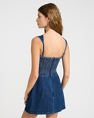 Denim Square Neck Sleeveless Patch Pocket Mini Dress - image 2