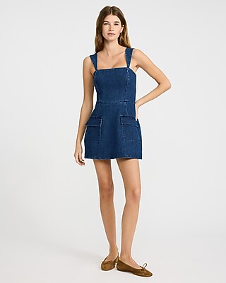 Denim Square Neck Sleeveless Patch Pocket Mini Dress - image 3
