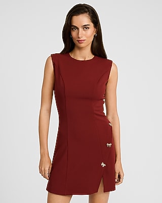 Crepe Crew Neck Short Sleeve Mini Dress | Express