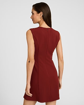Crepe Crew Neck Bow Button Mini Dress