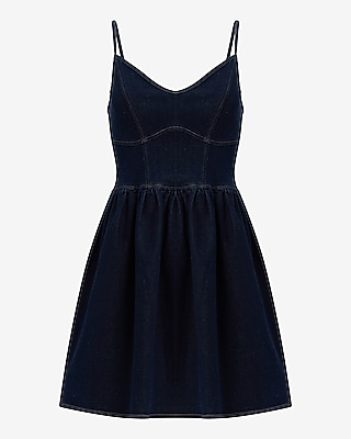 Dark Wash Denim Sweetheart Corset Fit and Flare Mini Dress