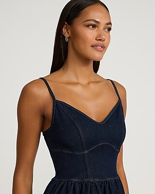 Dark Wash Denim Sweetheart Corset Fit and Flare Mini Dress
