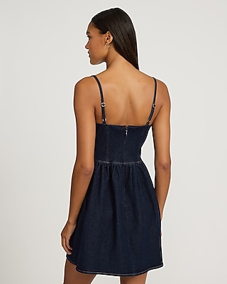 Dark Wash Denim Sweetheart Corset Fit and Flare Mini Dress