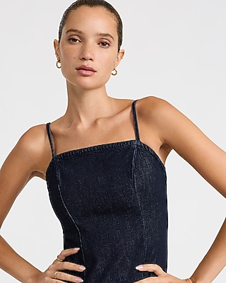 Denim Square Neck Drop Waist Ruffle Tiered Mini Dress - thumbnail 2