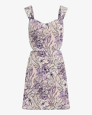 Floral Sweetheart Cap Sleeve Cutout Mini Fit and Flare Dress
