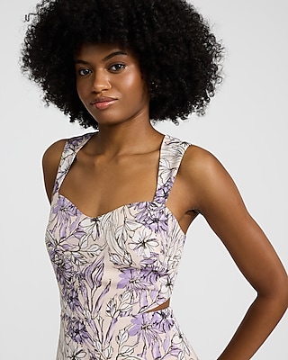 Floral Sweetheart Cap Sleeve Cutout Mini Fit and Flare Dress