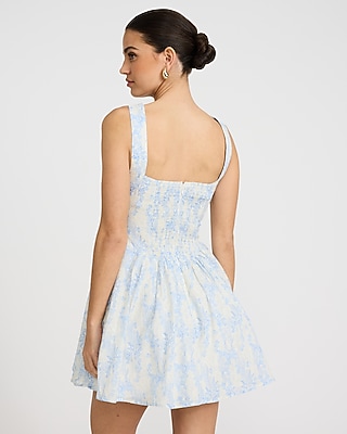 Floral Square Neck Dipped Waist Smocked Back Mini Dress - image 3