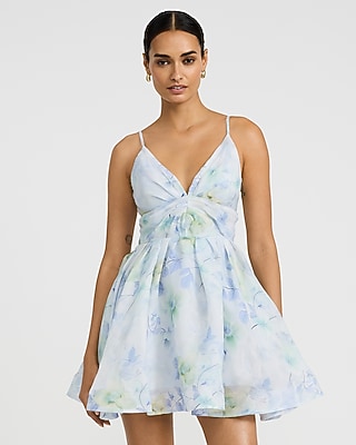 Floral V-Neck Sleeveless Smocked Back Mini Dress