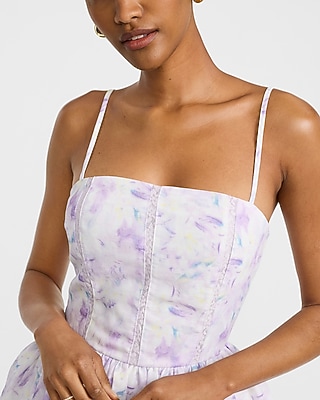 Floral Square Neck Lace Smocked Back Mini Fit and Flare Dress - image 2