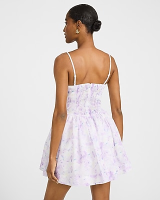 Floral Square Neck Lace Smocked Back Mini Fit and Flare Dress - image 3