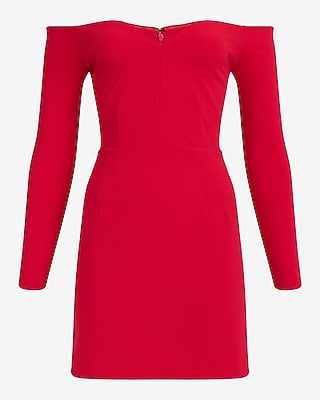 Crepe Off The Shoulder Sweetheart Long Sleeve Mini Dress