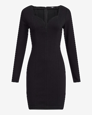 Denim Sweetheart Long Sleeve Seamed Mini Dress